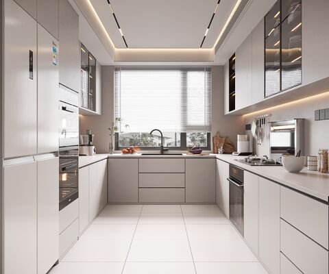 Modern Modular Kitchen Cabinet Set  Melamine Board Eco-Friendly Multifunctional