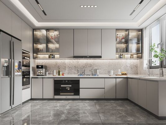 Luxury Style Kitchen Cabinet With Acrylic Lacquer Door Plywood For Villas