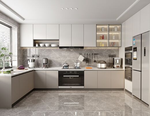 L Shape MDF Lacquer Kitchen Cabinets Set Modural Kitchen Furniture for Villa