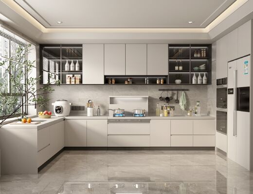 L Shape MDF Lacquer Kitchen Cabinets Set Modural Kitchen Furniture for Villa