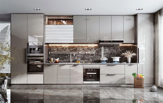 Modern Minimalist Pure White Melamine Kitchen Cabinet Set Particle Board Upper
