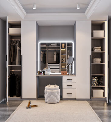 Quality White Solid Wood Small Walk In Wardrobe Room Closet Shaker Style factory