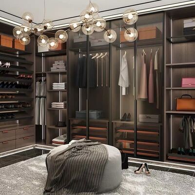 Quality Modern Fitted PVC Walk In Garderobe Robe Cupboards MDF Ready Made factory